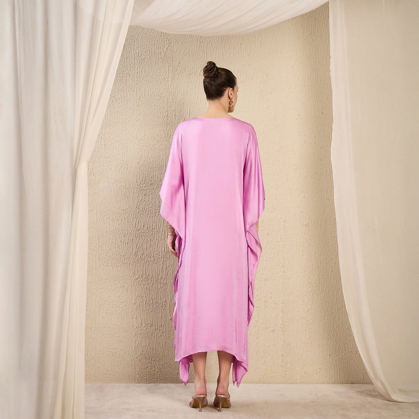 Lilac Hand Embroidered Mid Length Kaftan