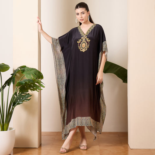 Black and Brown Baroque Print Mid Length Kaftan
