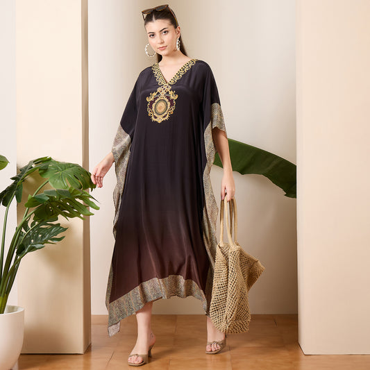 Black and Brown Baroque Print Mid Length Kaftan