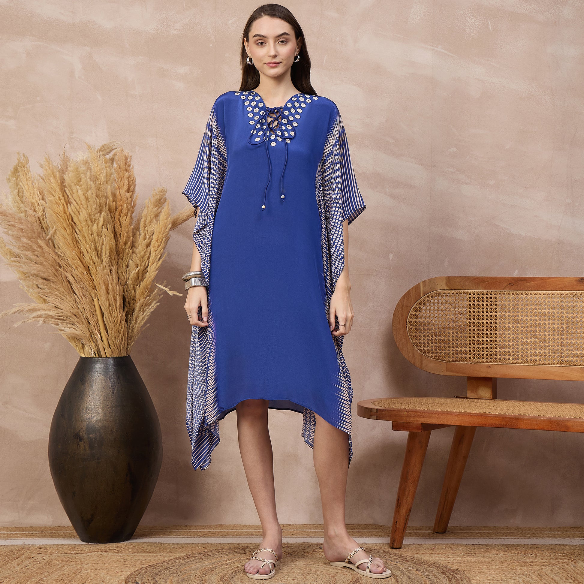 Blue Abstract Print Kaftan for Women – Viscose Crepe | First Resort by Ramola Bachchan
