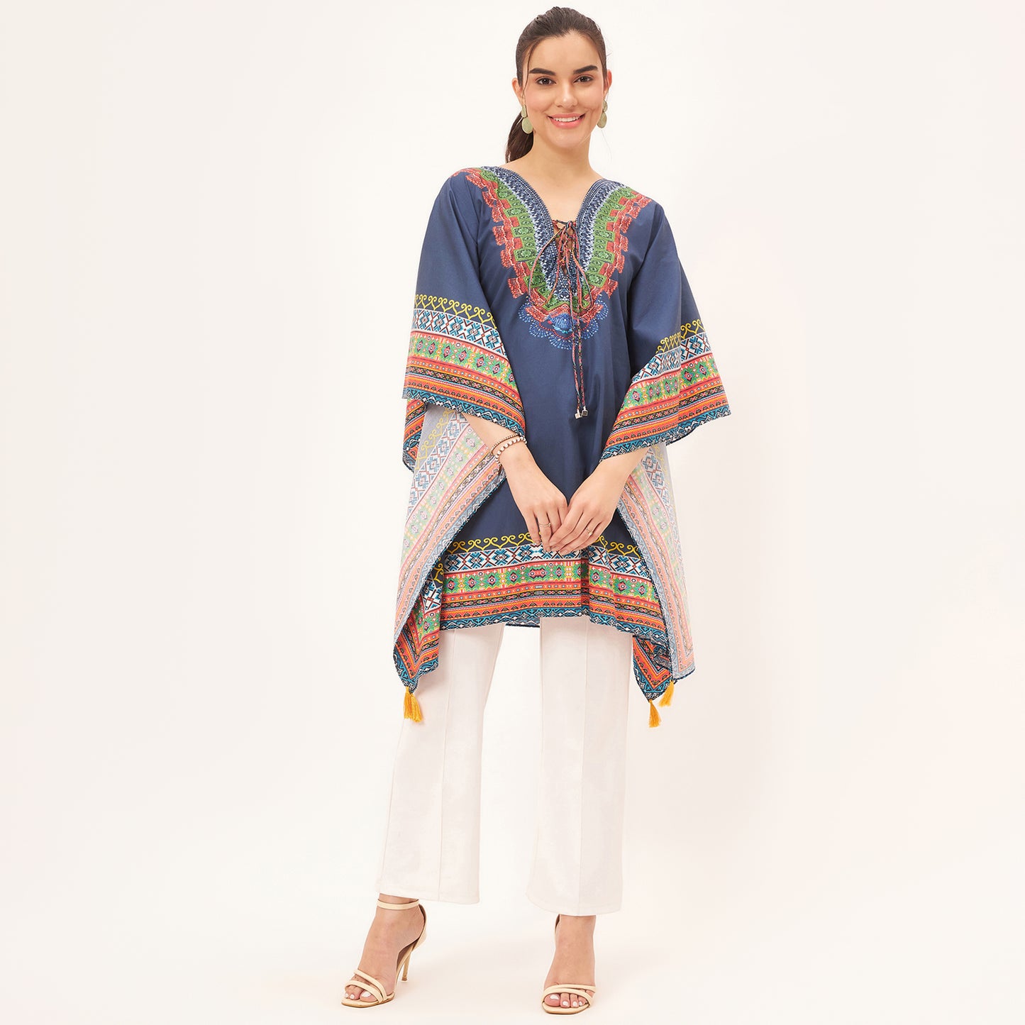 Dark Blue Tribal Kaftan Top