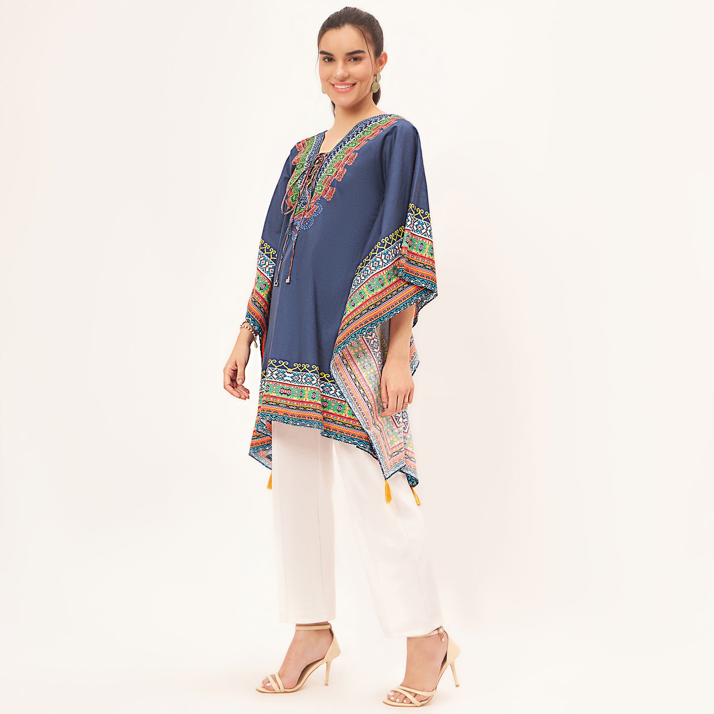 Dark Blue Tribal Kaftan Top