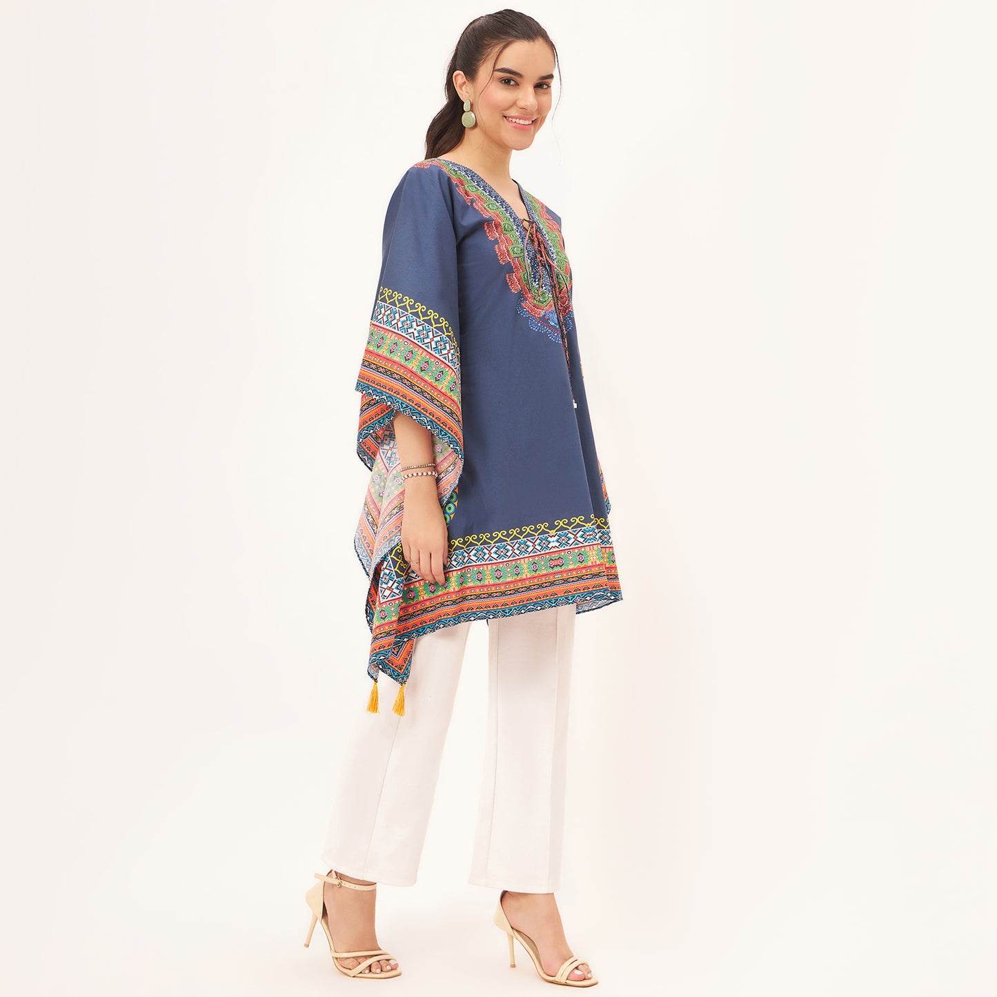 Dark Blue Tribal Kaftan Top