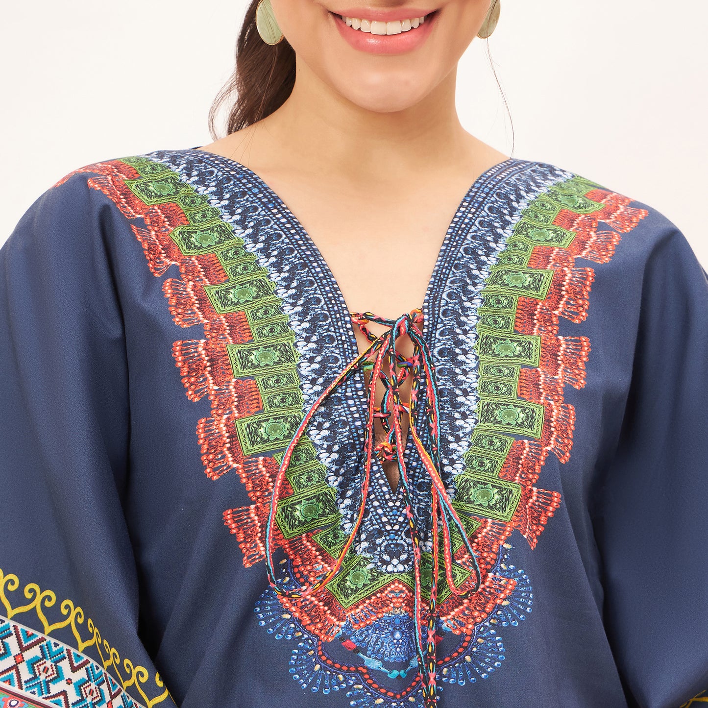 Dark Blue Tribal Kaftan Top