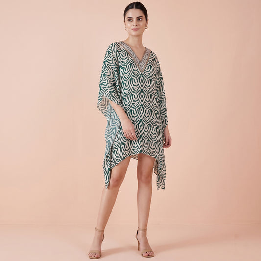Green Zebra Print Kaftan for Women – Embellished | First Resort by Ramola Bachchan