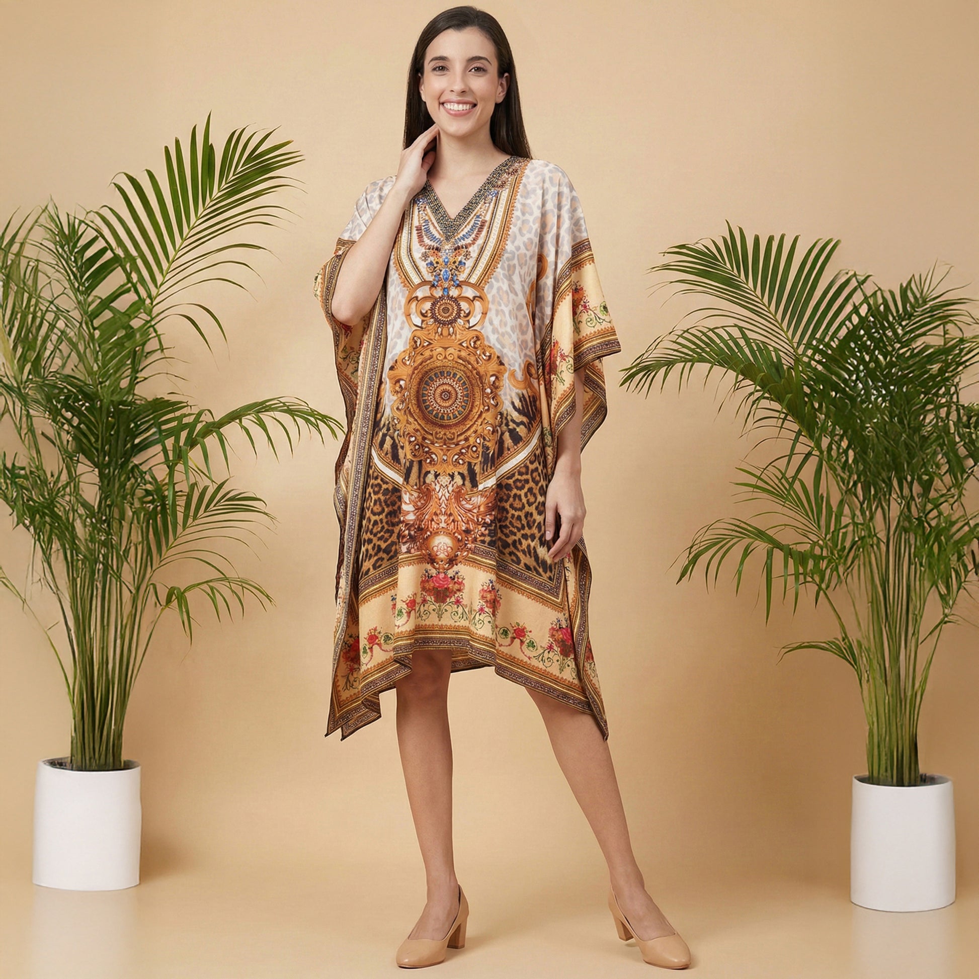 Black And White Animal Print Kaftan for Women – Embellished | First Resort by Ramola Bachchan