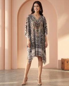 Grey and Black Python Print Silk Kaftan Tunic