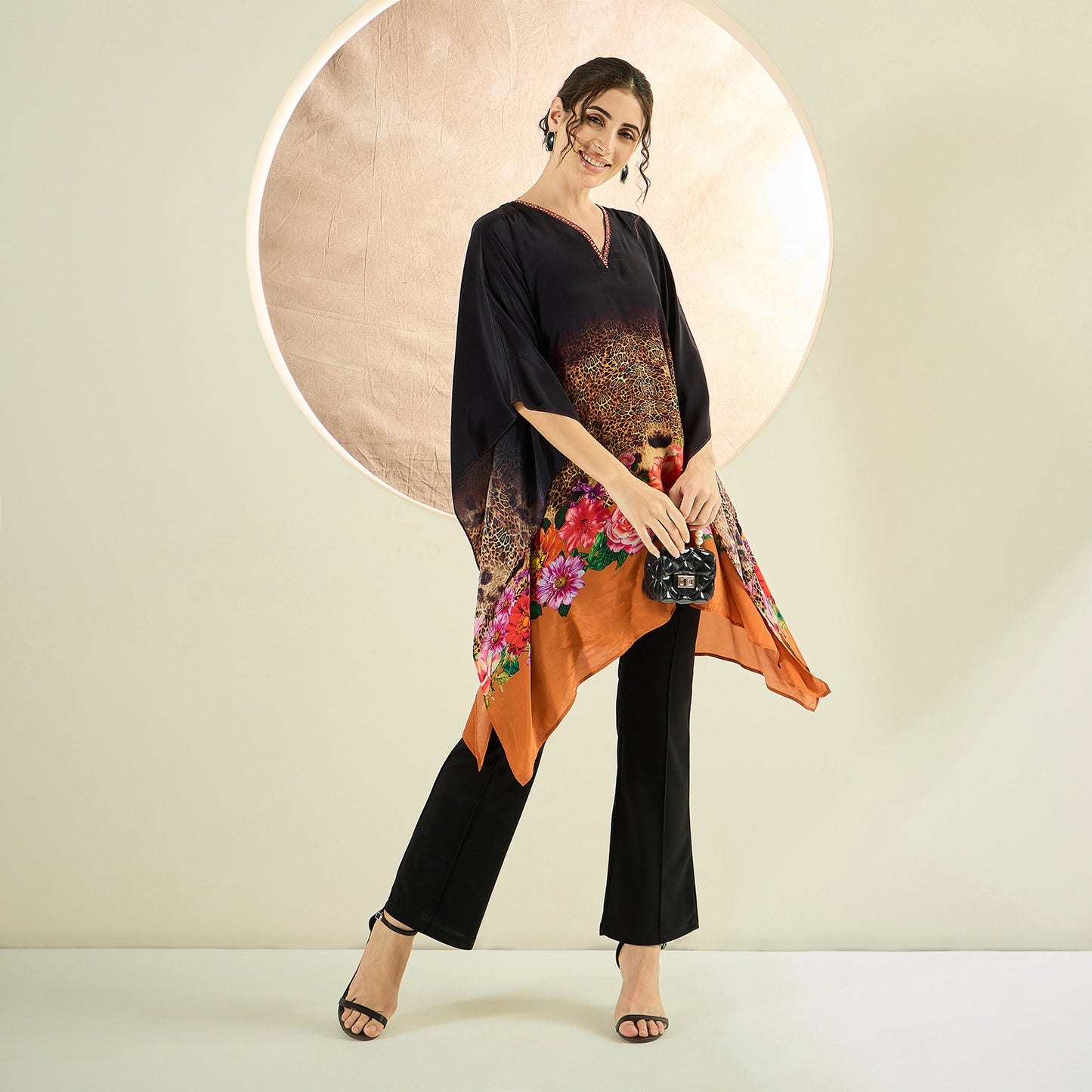 Black and Orange Kaftan Tunic