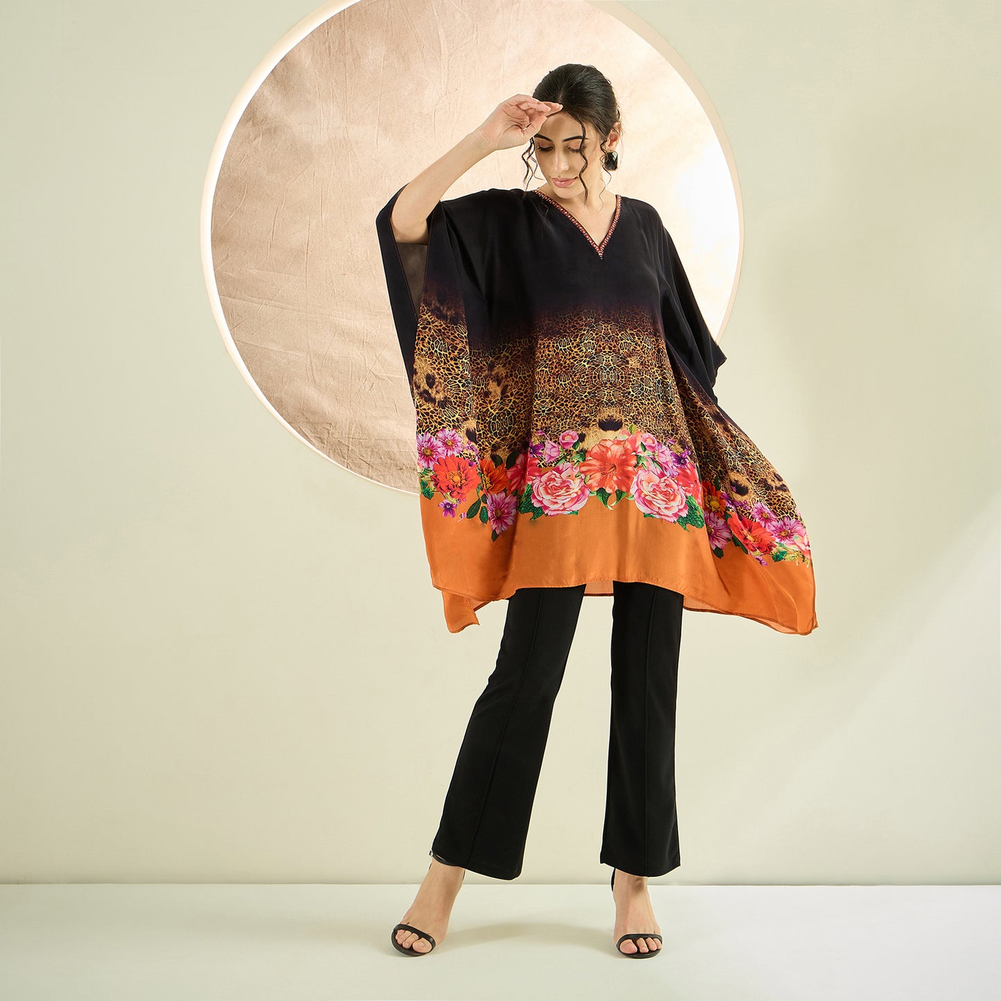 Black and Orange Kaftan Tunic