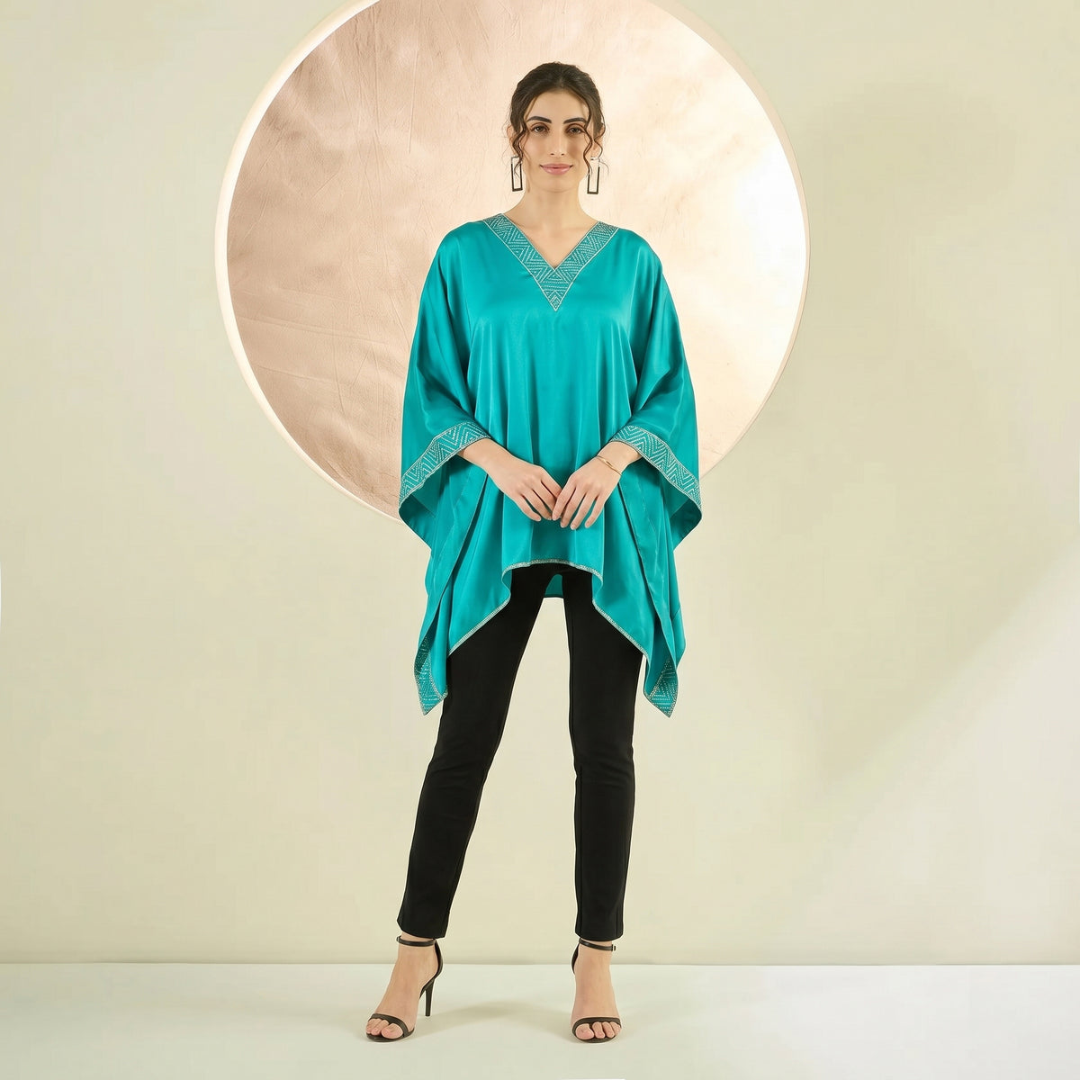 Teal Blue Kaftan for Women – Embellished | First Resort by Ramola Bachchan