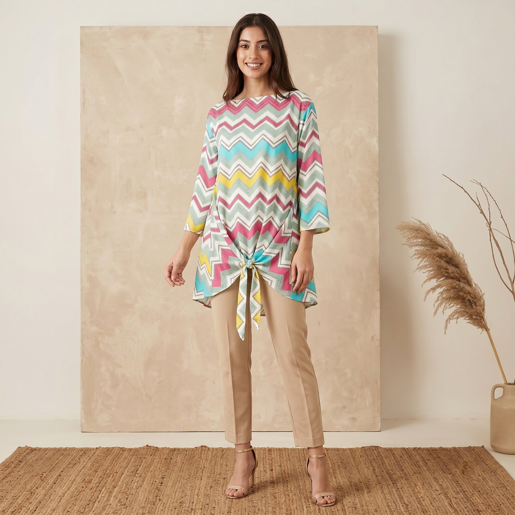 Blue And Pink Chevron Print Kaftan for Women – Embellished | First Resort by Ramola Bachchan