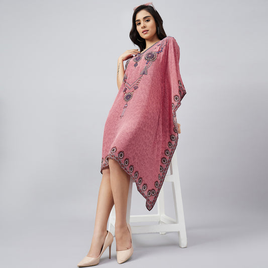 Rouge Pink Pearl Embellished Kaftan Tunic