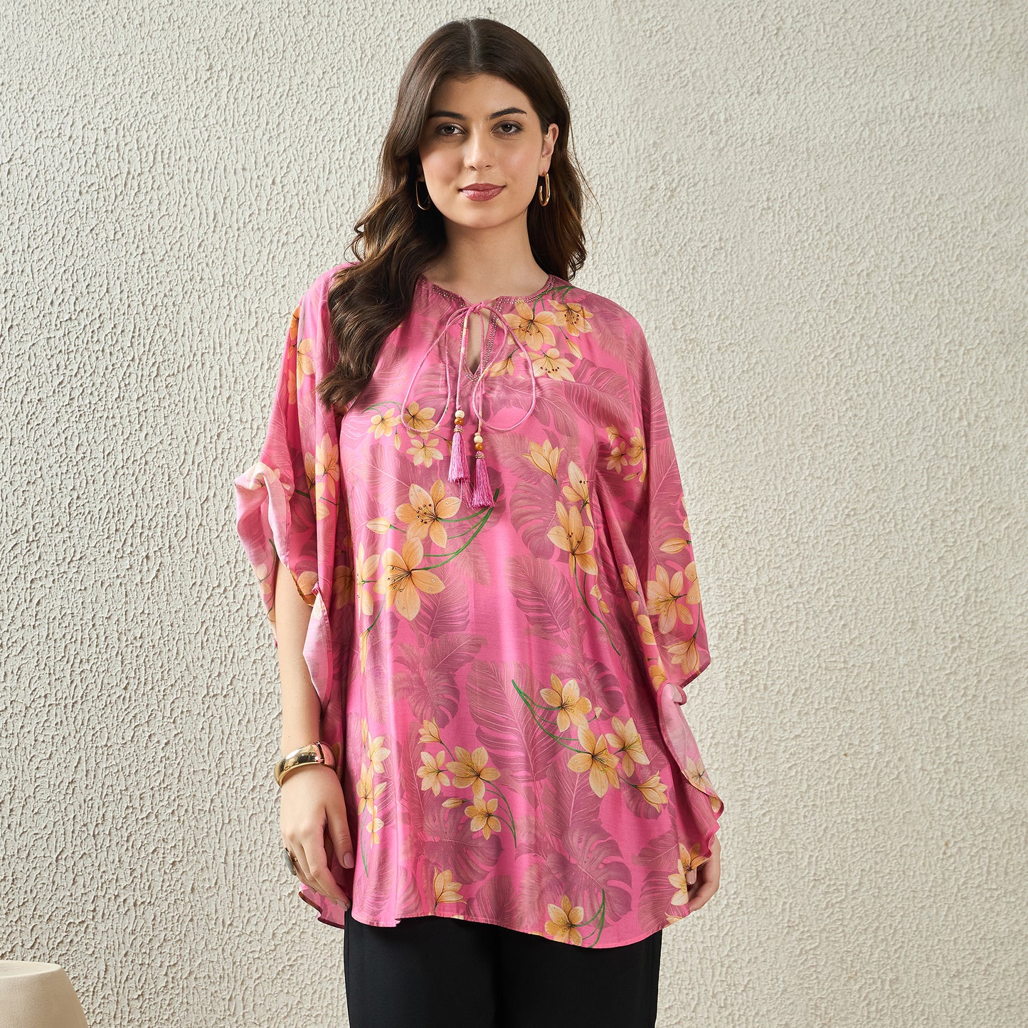 Pink and Yellow Floral Kaftan Top