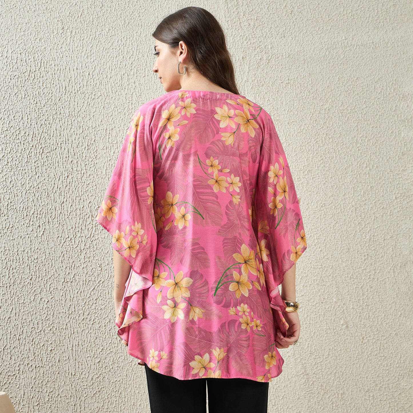 Pink and Yellow Floral Kaftan Top