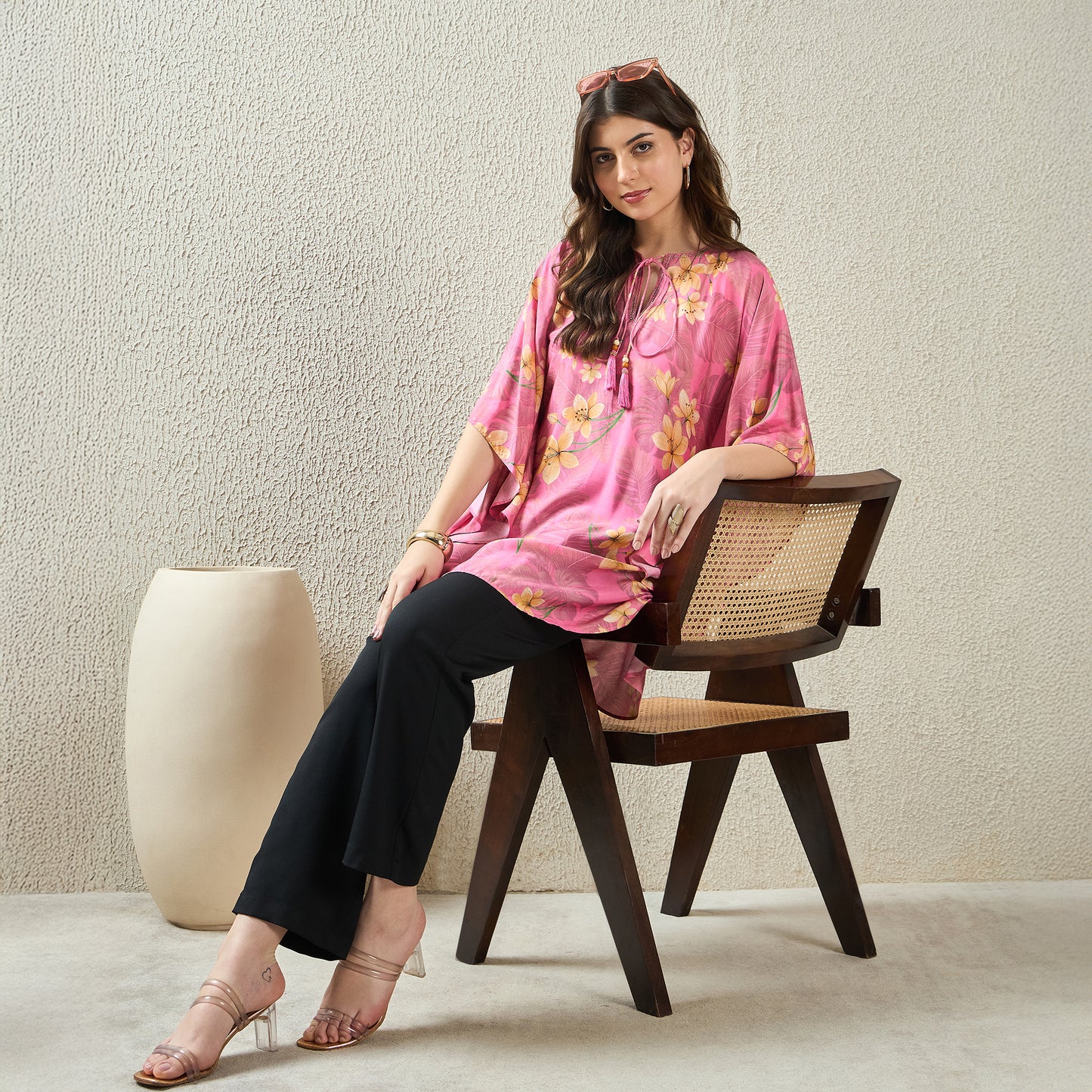 Pink and Yellow Floral Kaftan Top
