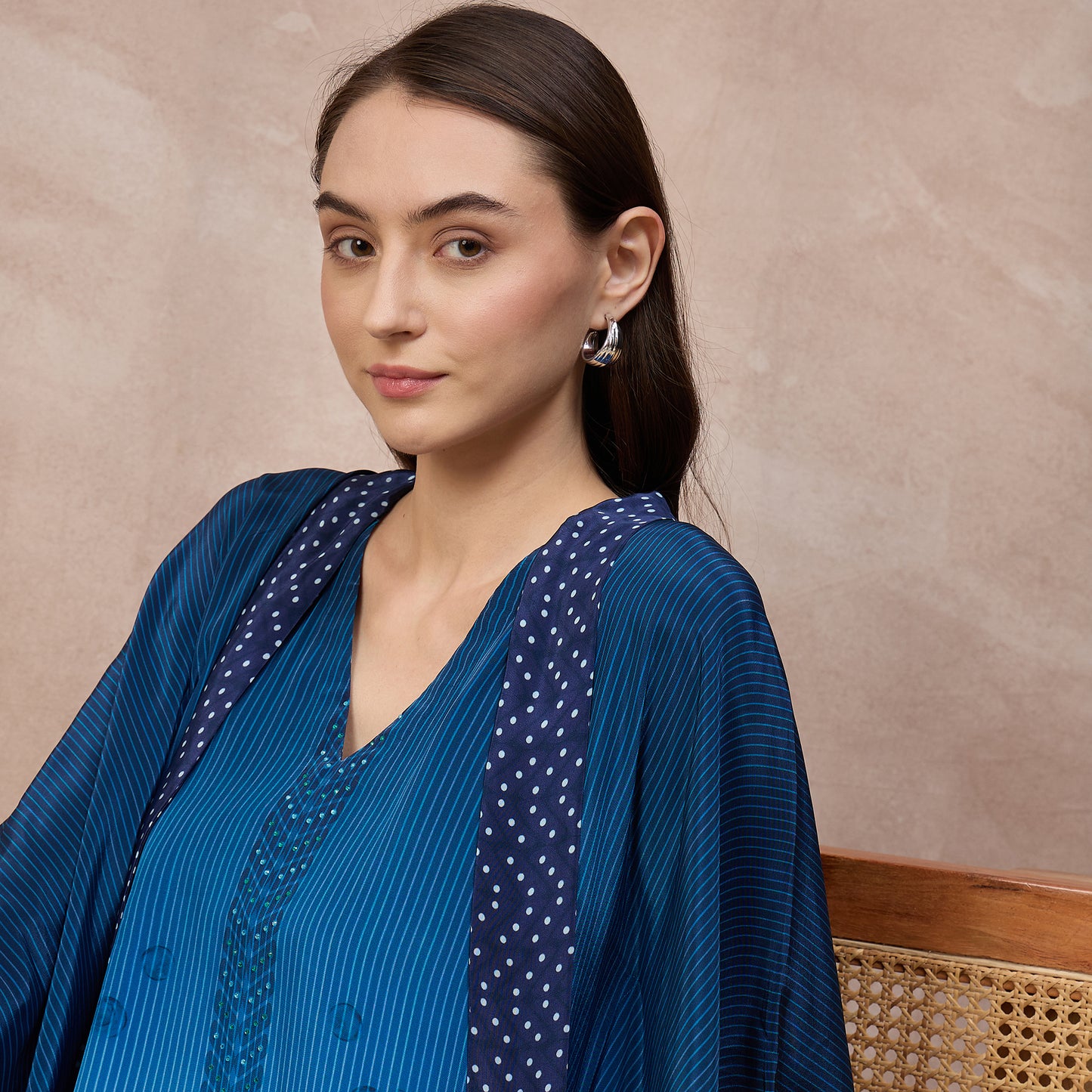 Navy Blue Marine Print Kaftan for Women – Viscose Crepe | First Resort by Ramola Bachchan