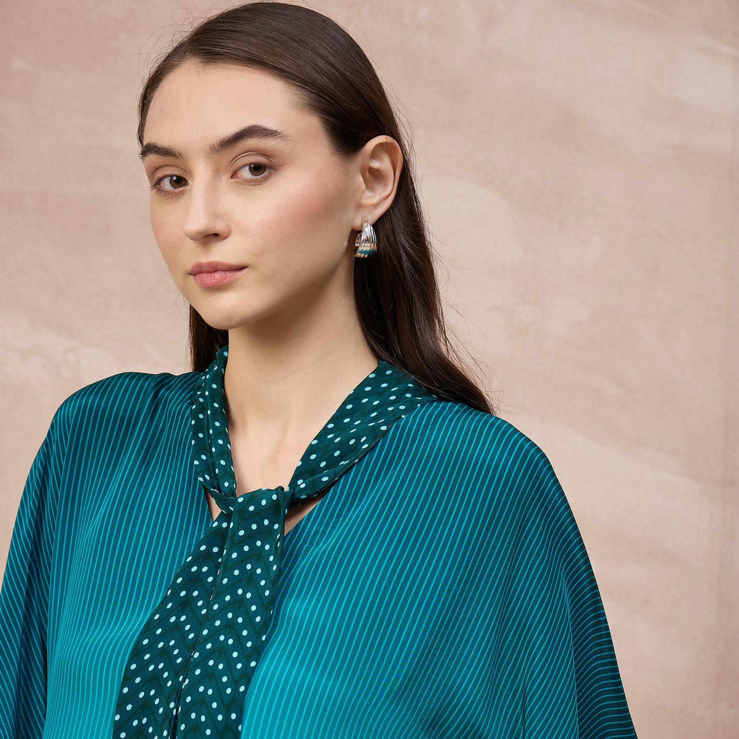 Teal Marine Print Kaftan for Women – Viscose Crepe – Close Up | First Resort by Ramola Bachchan