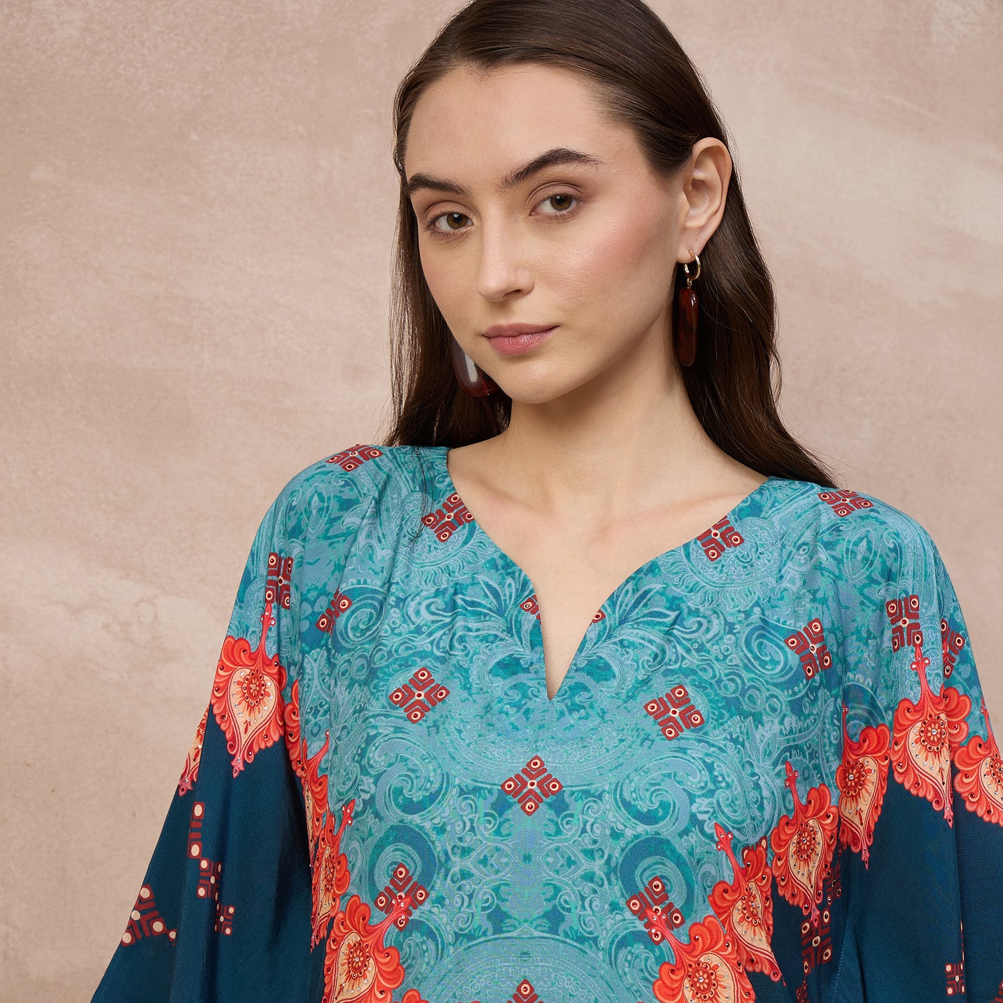 Blue Floral Print Kaftan for Women – Bamberg Muslin – Back View | First Resort by Ramola Bachchan