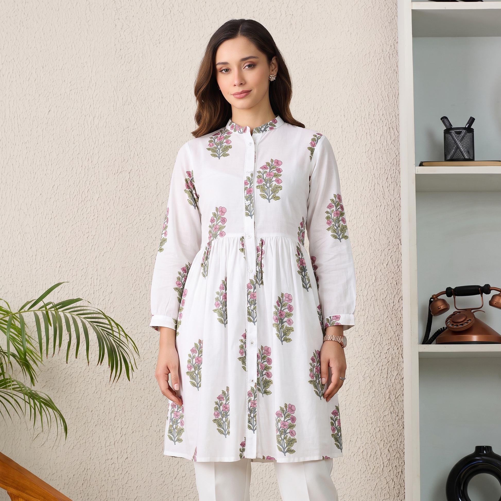 White Floral Print Kurta for Women – Cotton Cambric | First Resort by Ramola Bachchan