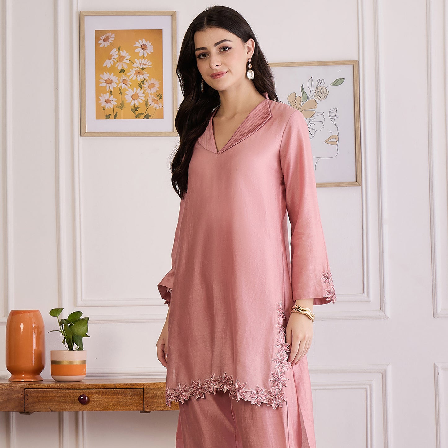 Carnation Pink Floral Cutwork Kurta