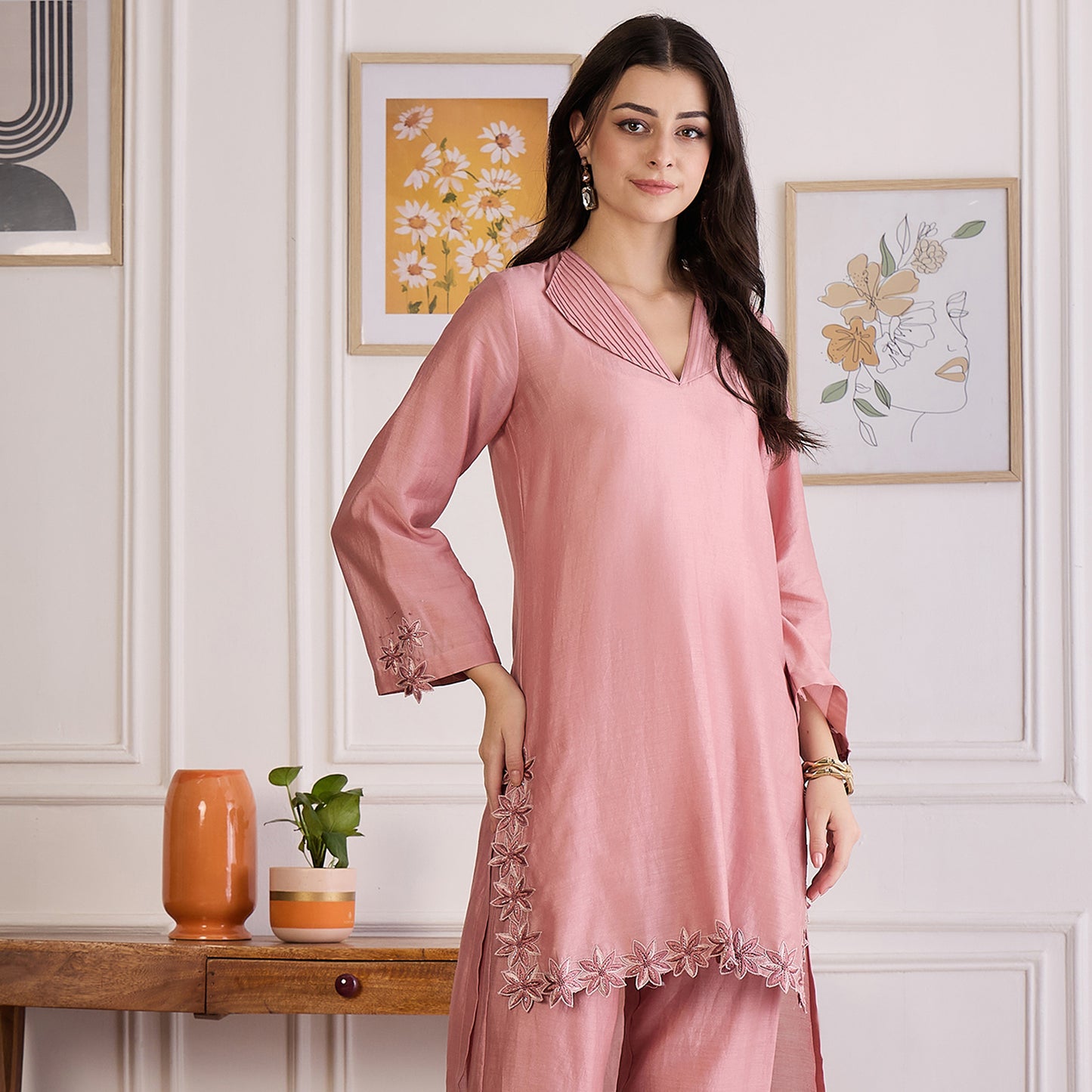 Carnation Pink Floral Cutwork Kurta
