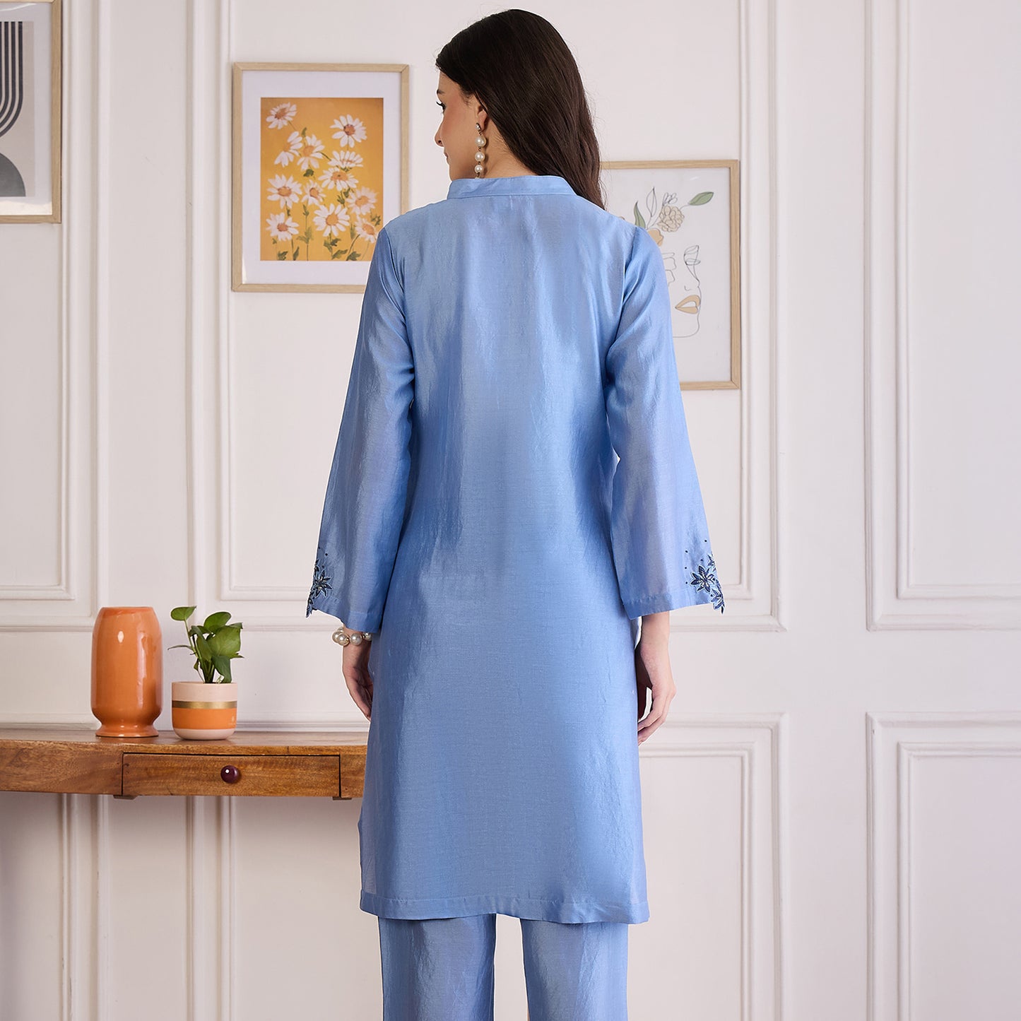 Sky Blue Floral Cutwork Kurta