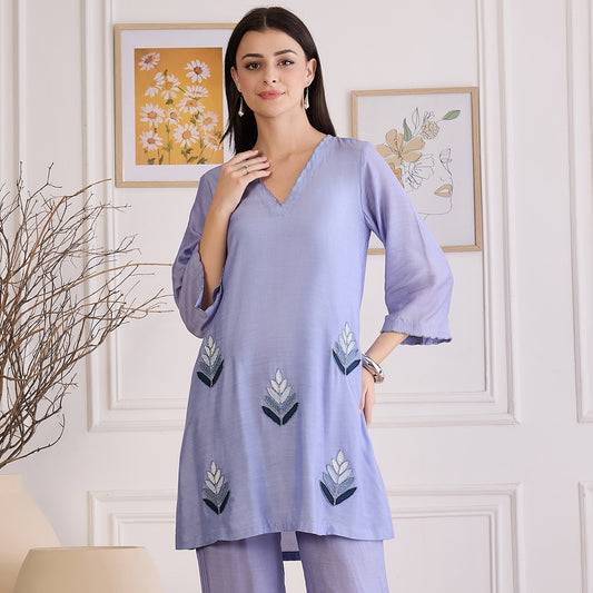 Indigo Applique Embroidered Kurta