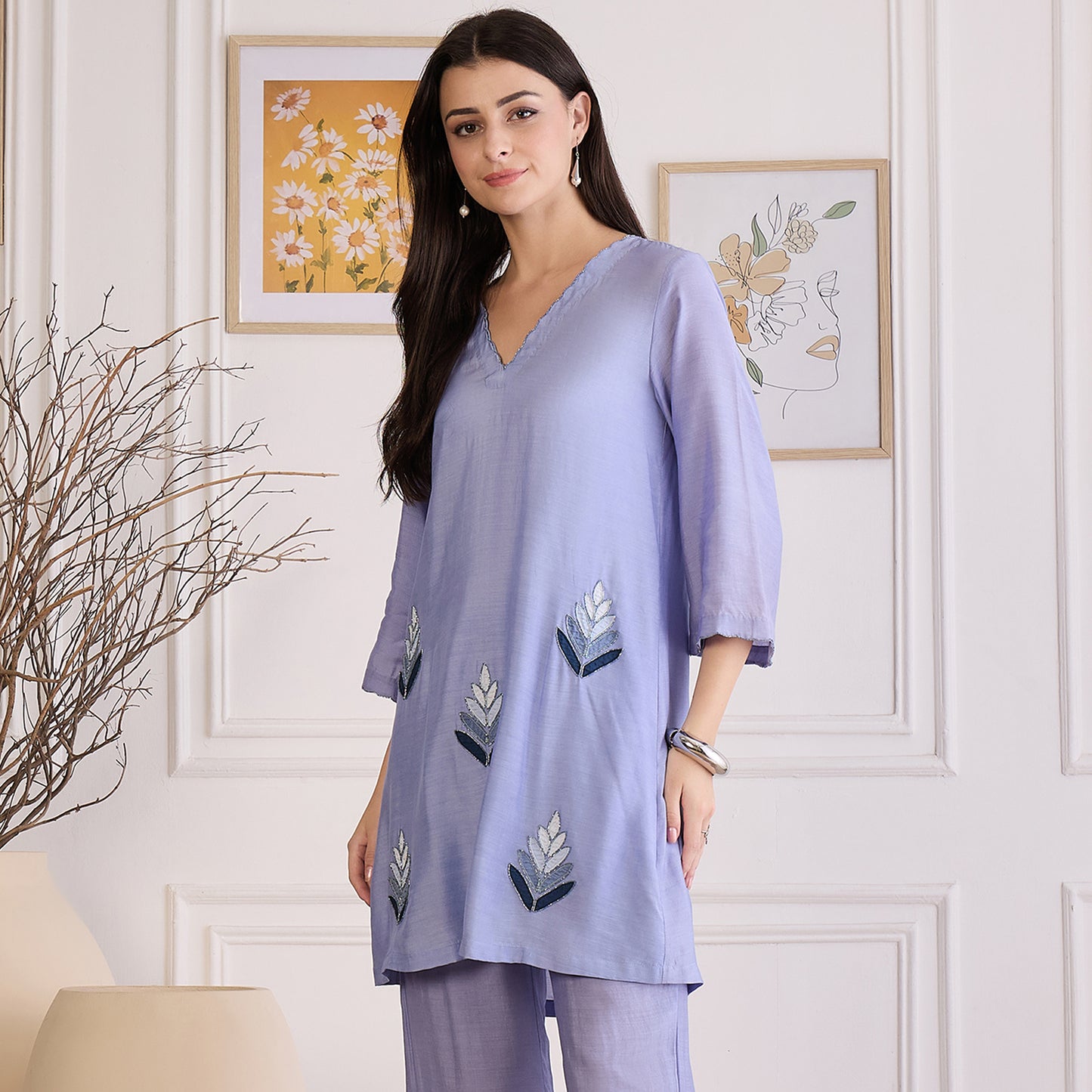 Indigo Applique Embroidered Kurta