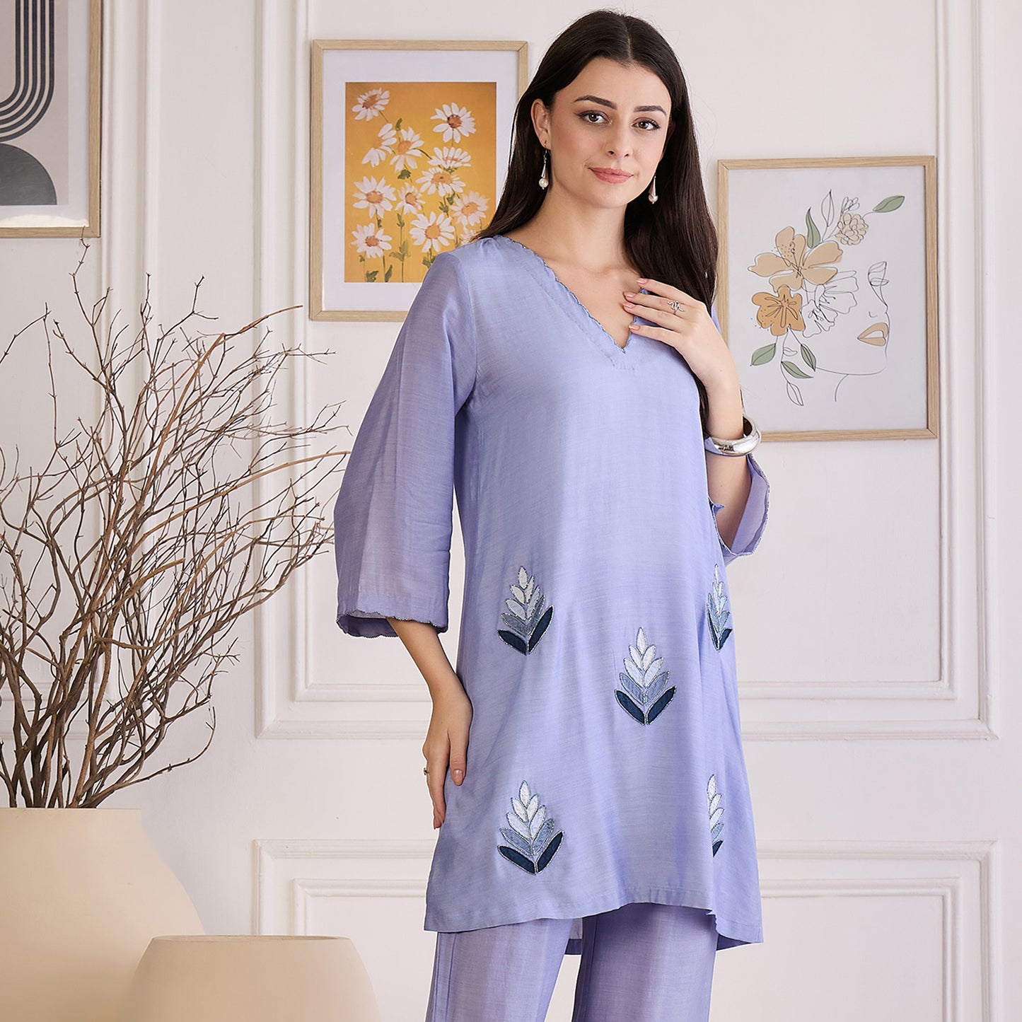 Indigo Applique Embroidered Kurta
