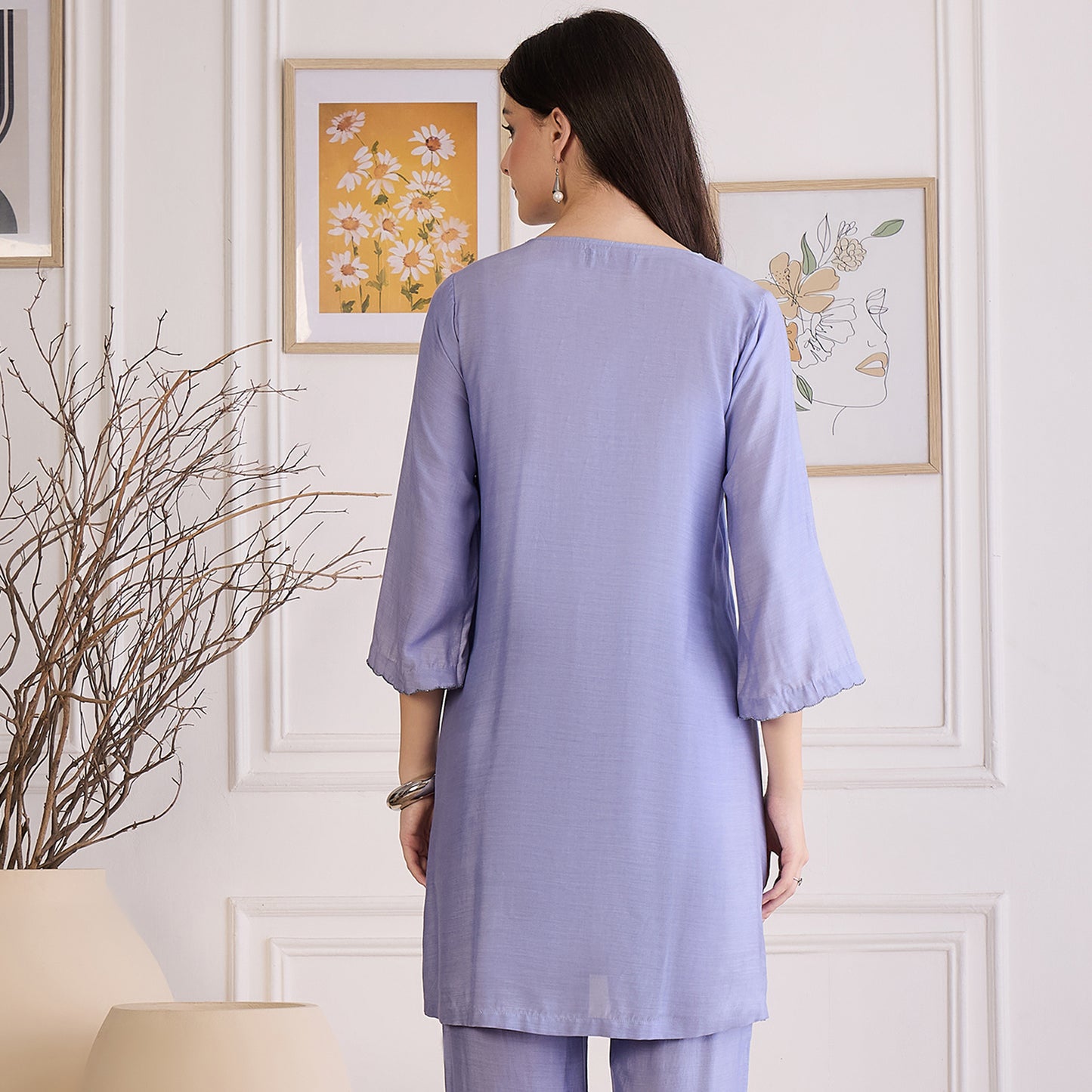 Indigo Applique Embroidered Kurta