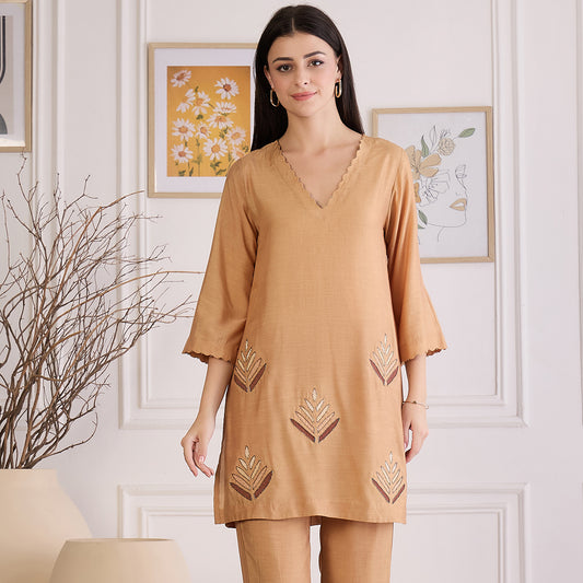 Sepia Applique Embroidered Kurta