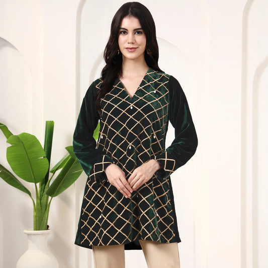 Bottle Green Kurta for Women – Micro Velvet | First Resort by Ramola Bachchan