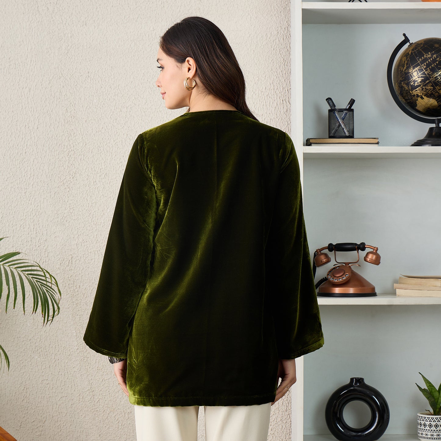 Olive Green Floral Cutwork Velvet Kurta