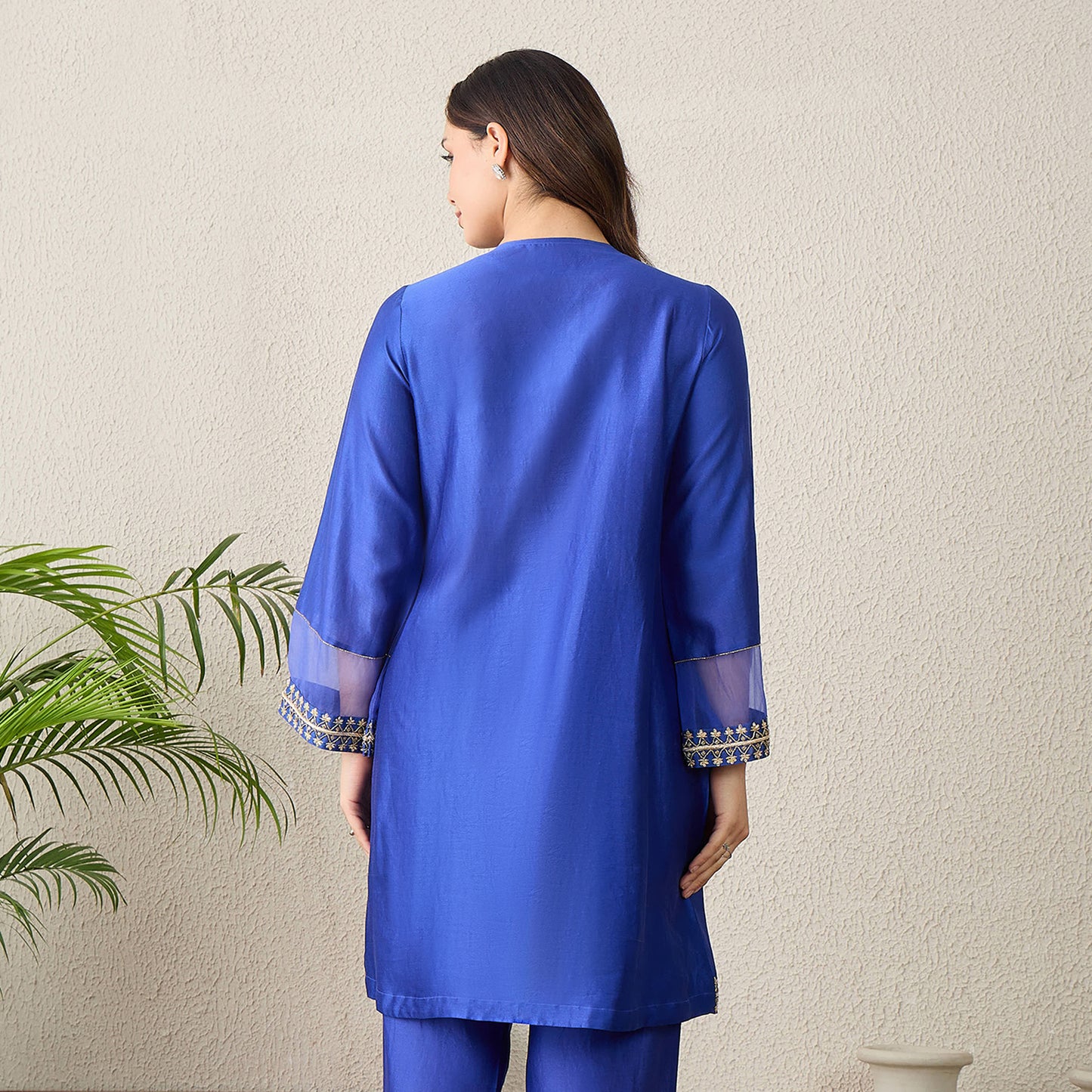 Navy Blue Hand Embroidered Pleated Kurta