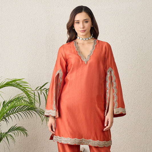 Orange Scallop Cut Kurta