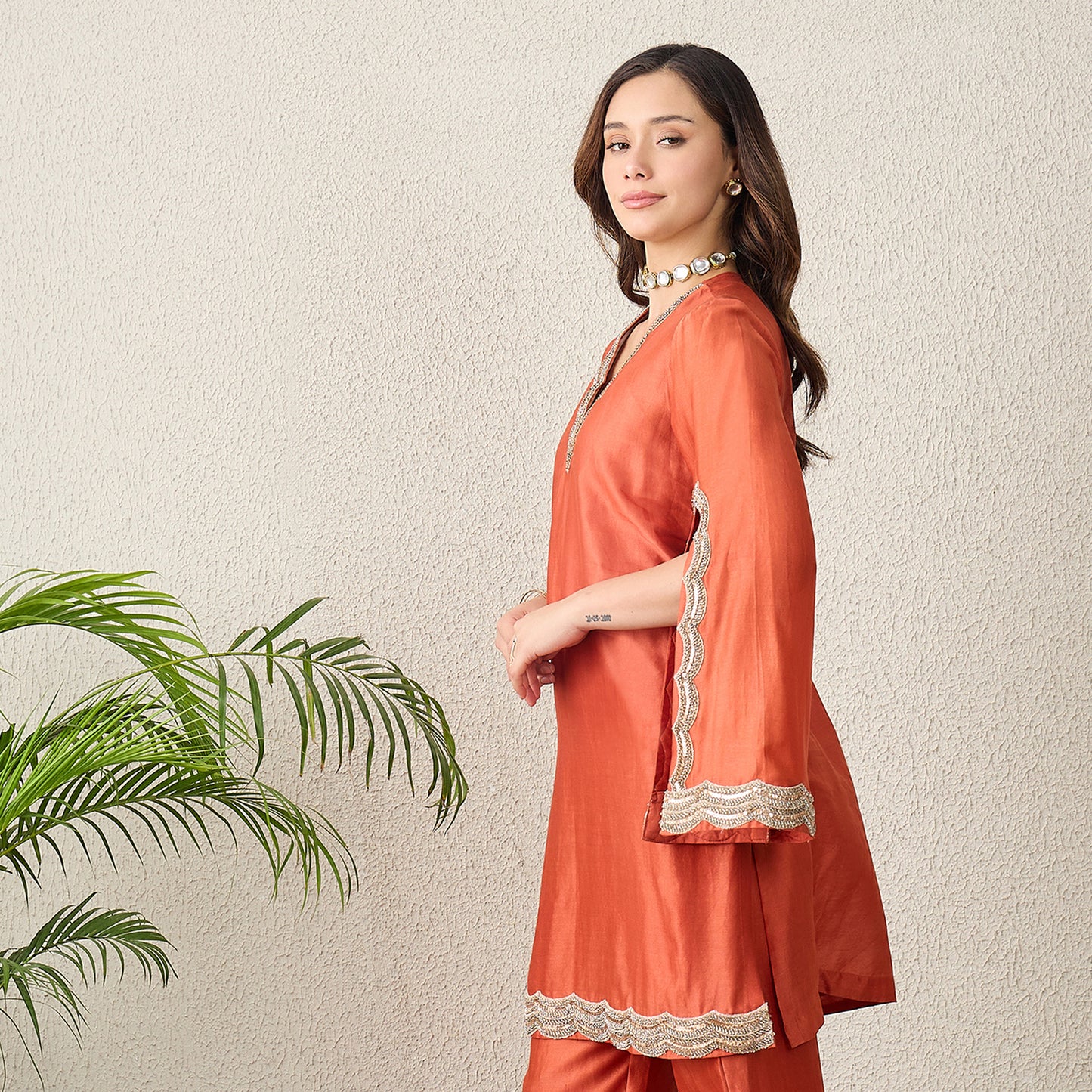 Orange Scallop Cut Kurta