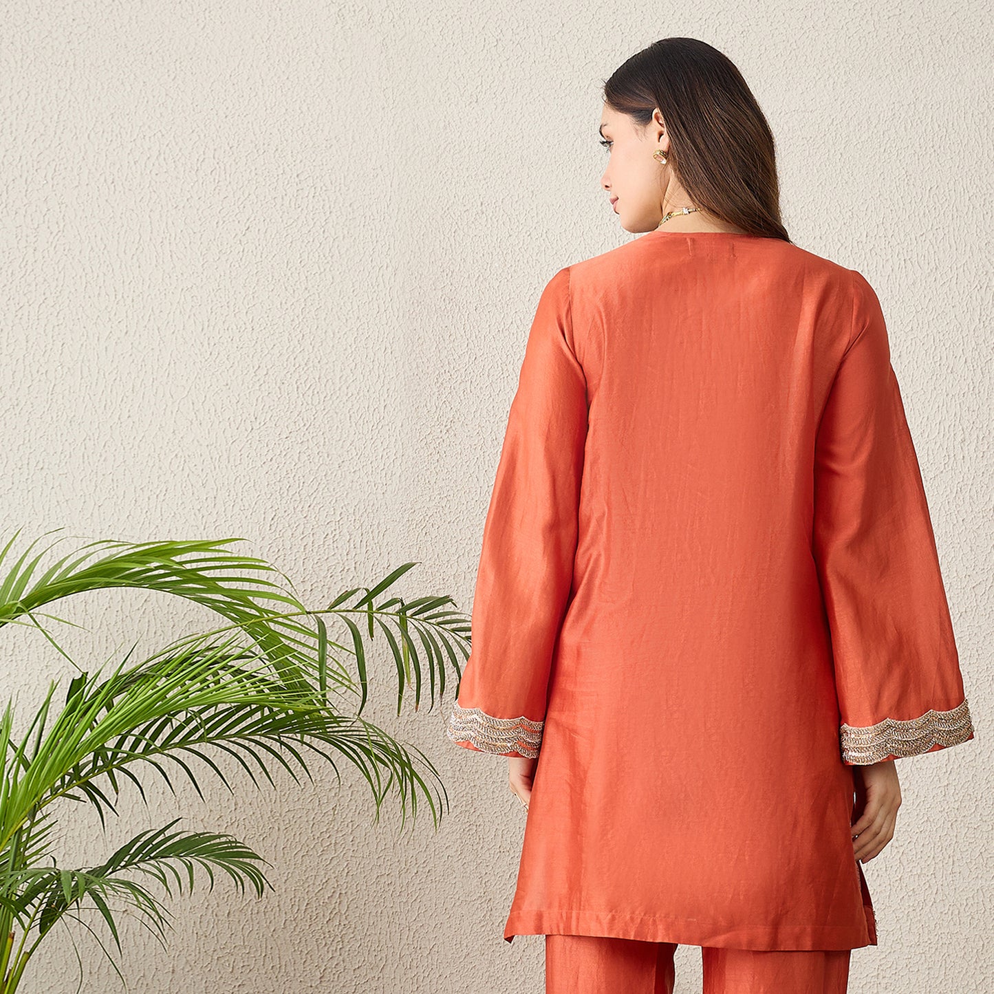 Orange Scallop Cut Kurta