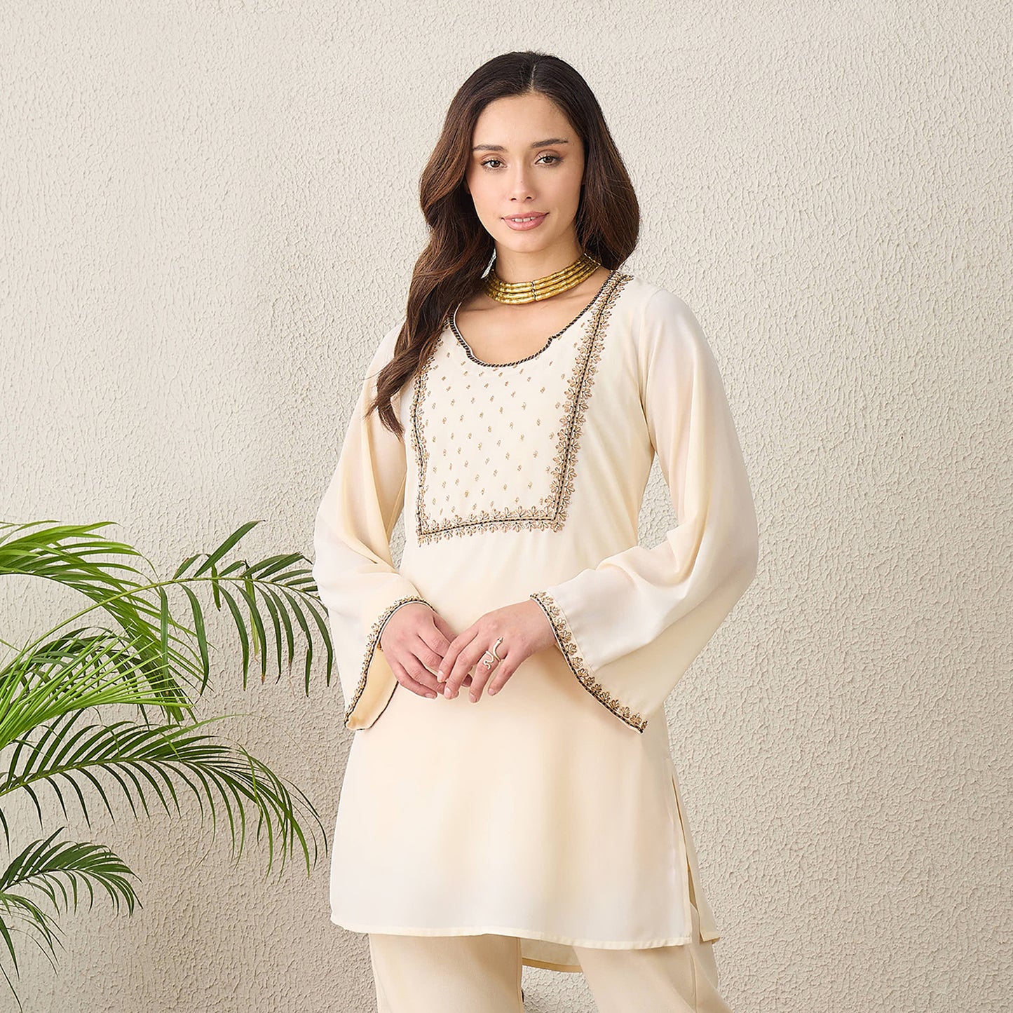 Ivory Yoke Embroidered Kurta