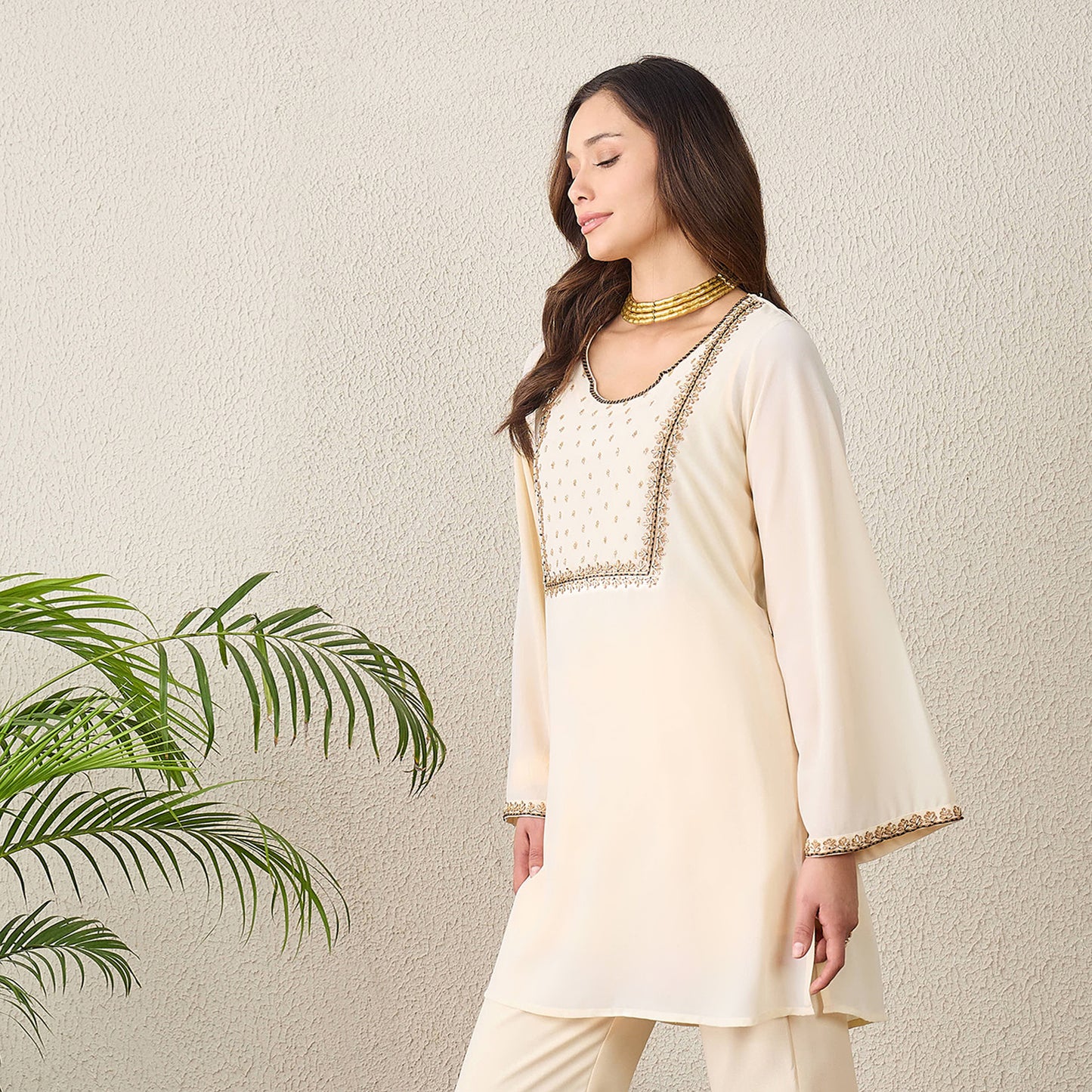 Ivory Yoke Embroidered Kurta