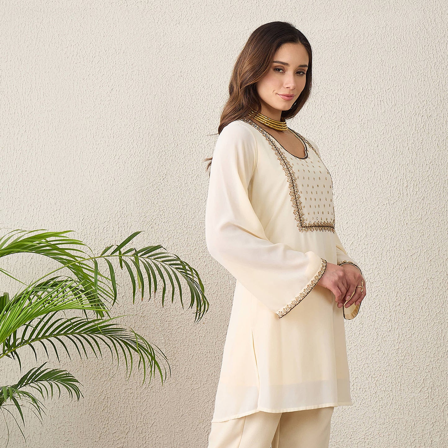 Ivory Yoke Embroidered Kurta
