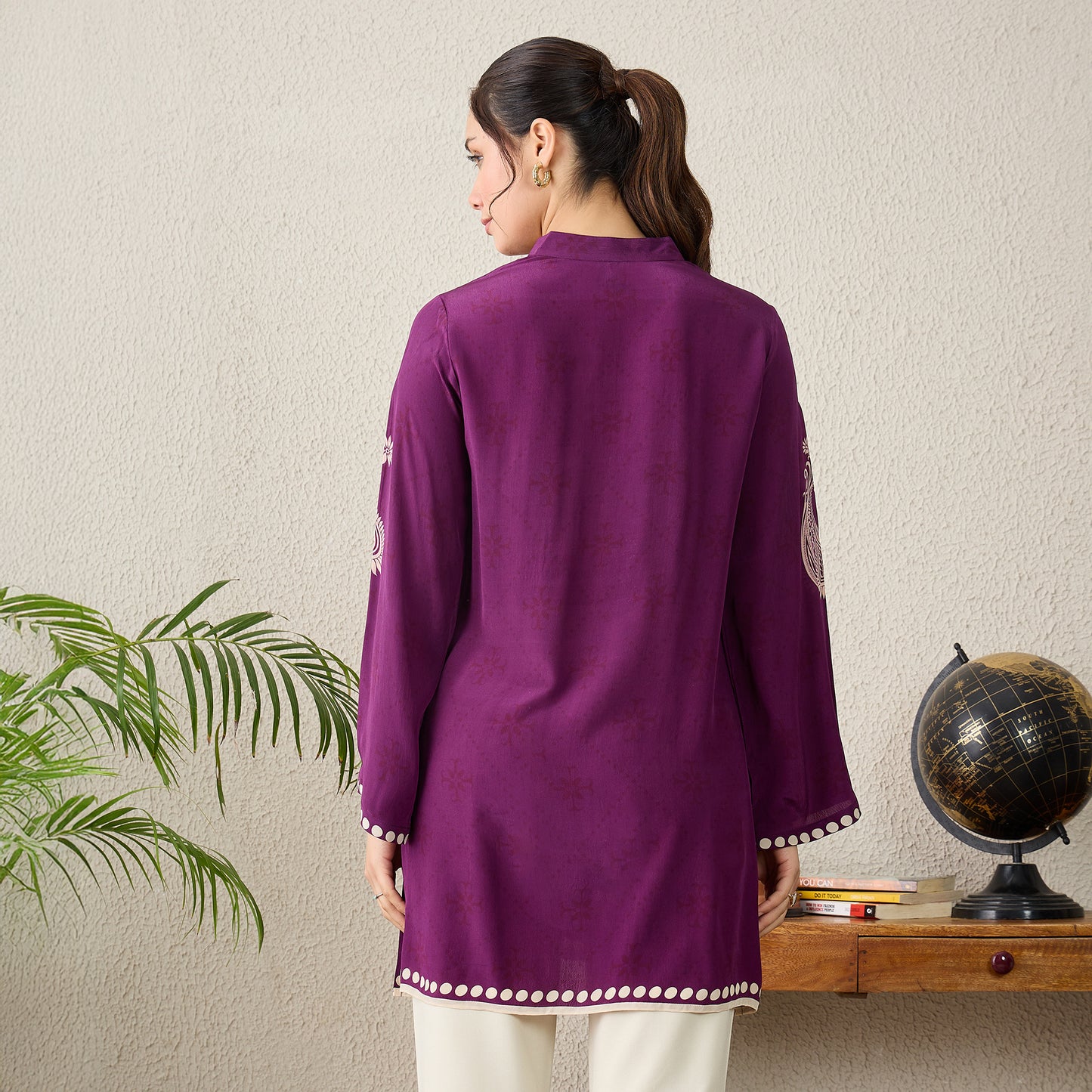 Magenta Paisley Crystal Embellished Short Kurta