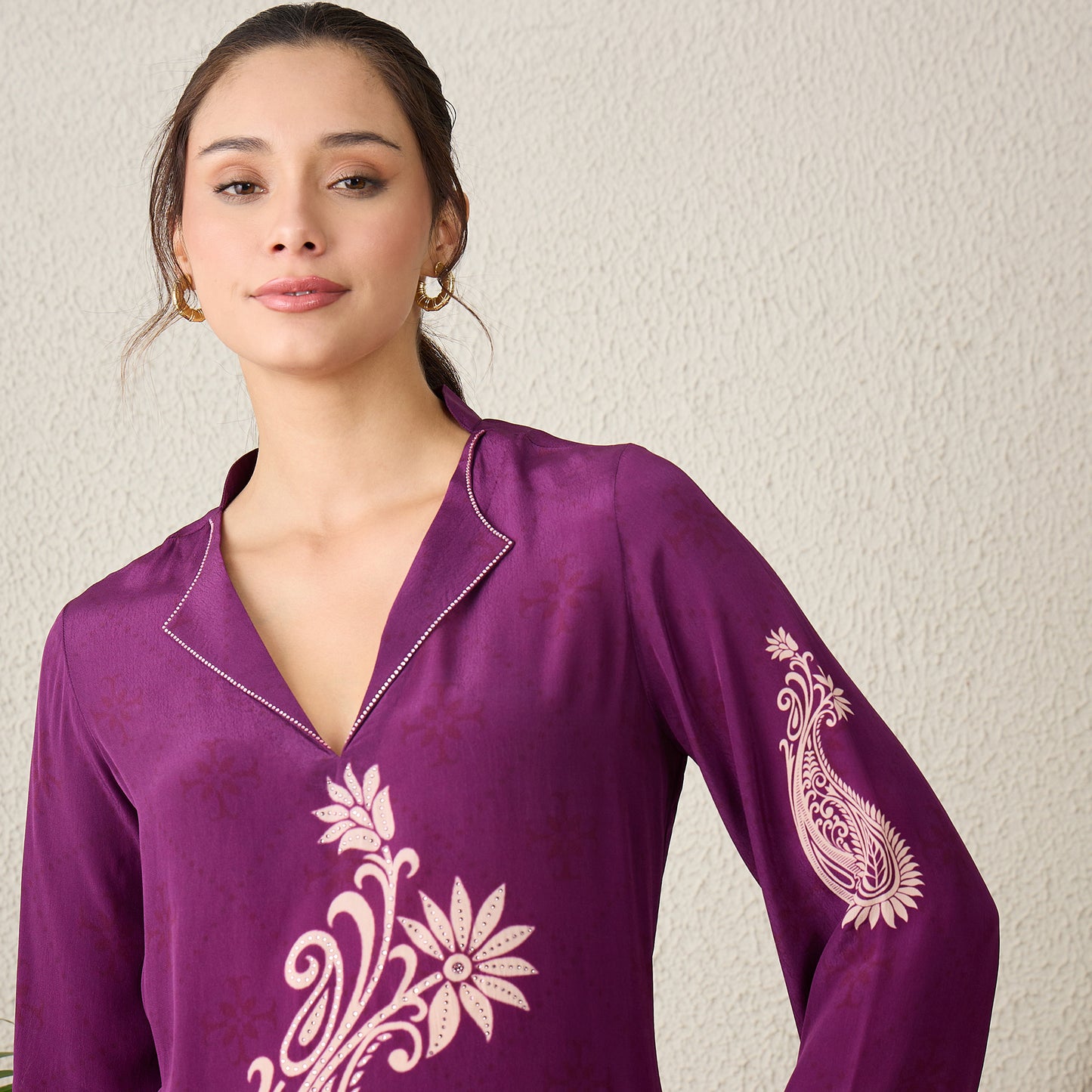 Magenta Paisley Crystal Embellished Short Kurta