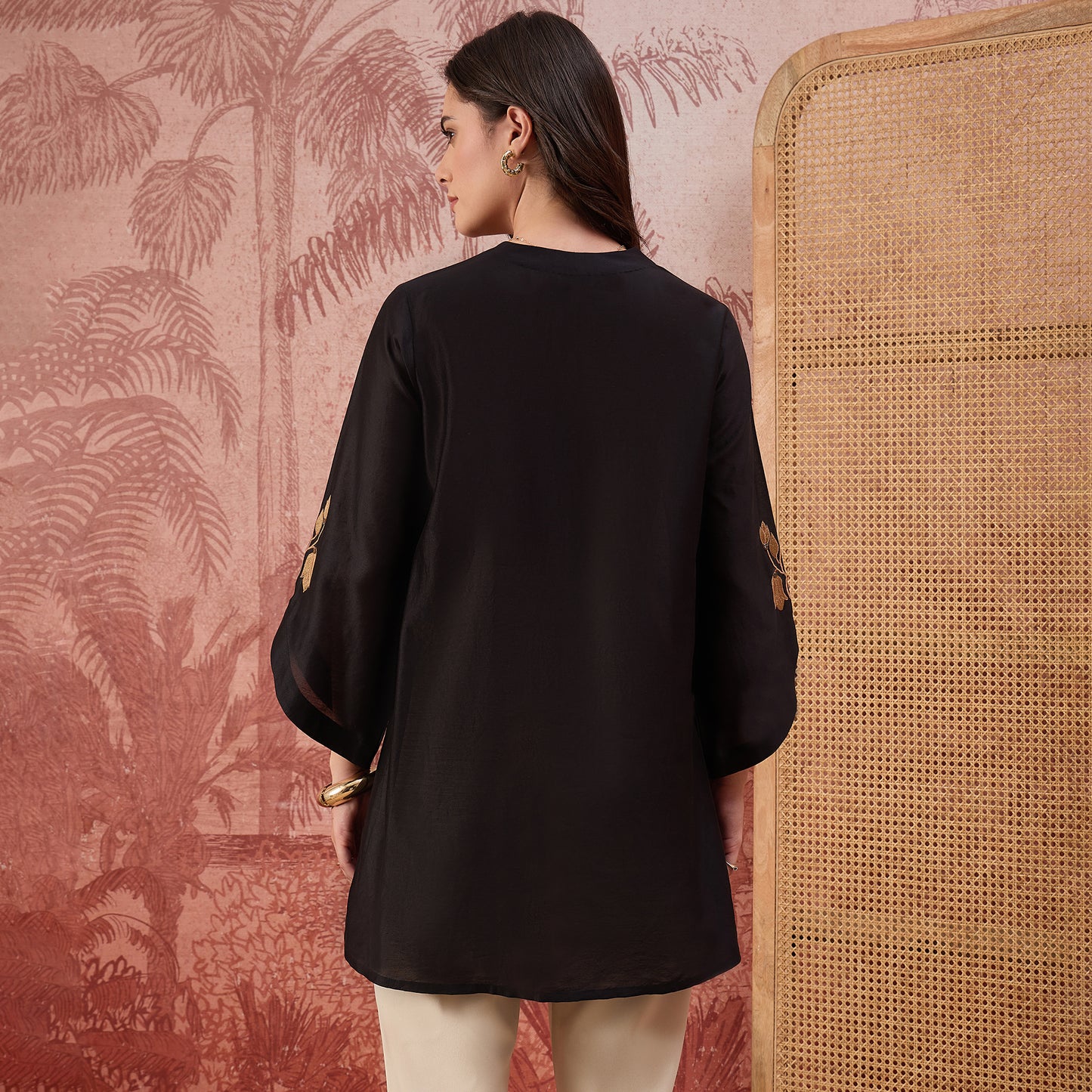 Black Tulip Embroidered Short Kurti