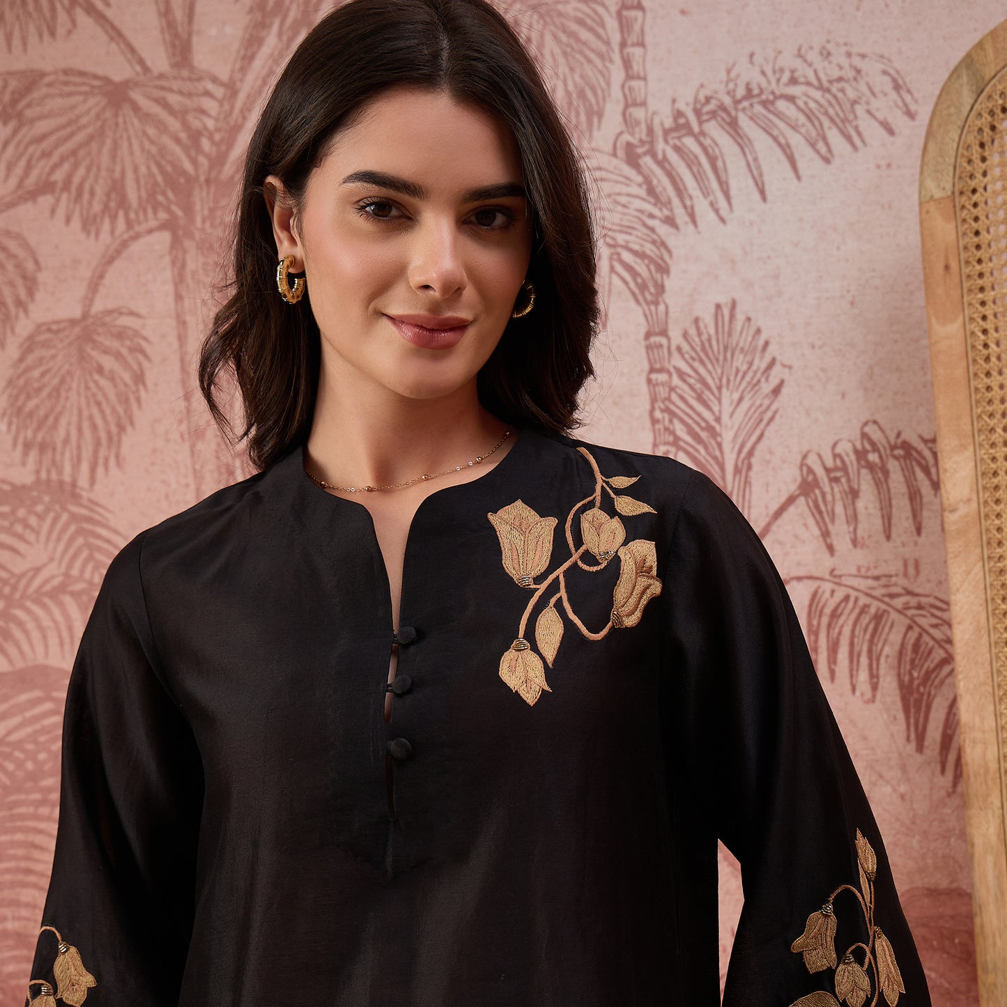 Black Tulip Embroidered Short Kurti