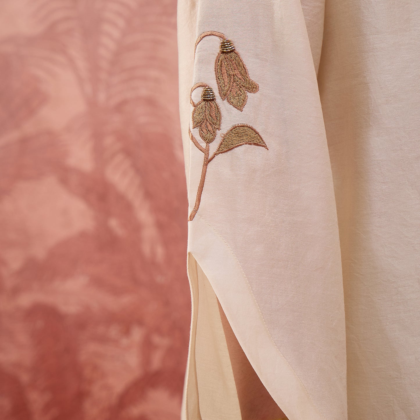 Cream Tulip Embroidered Short Kurti