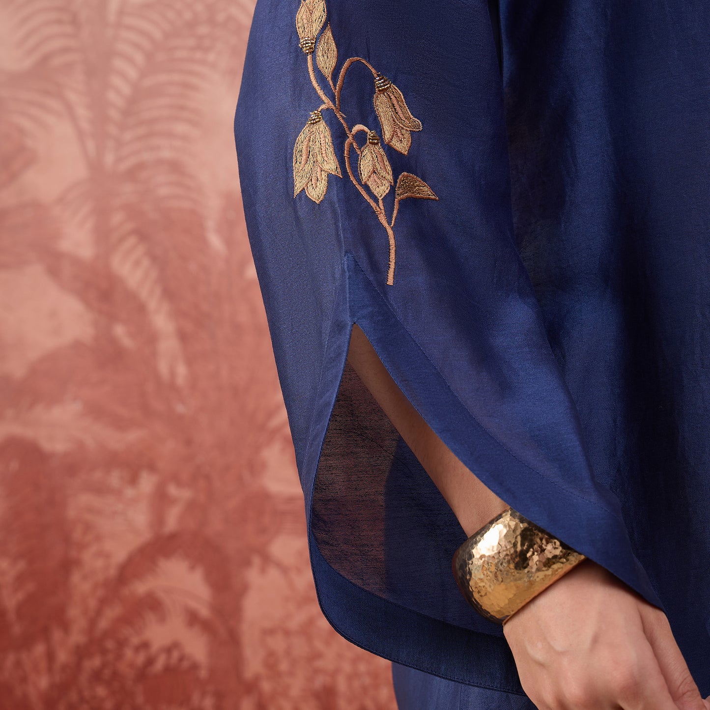 Navy Blue Tulip Embroidered Short Kurti