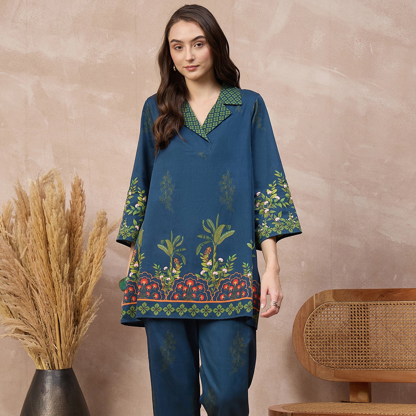 Blue Floral Print Kurta for Women – Cotton Satin | First Resort by Ramola Bachchan