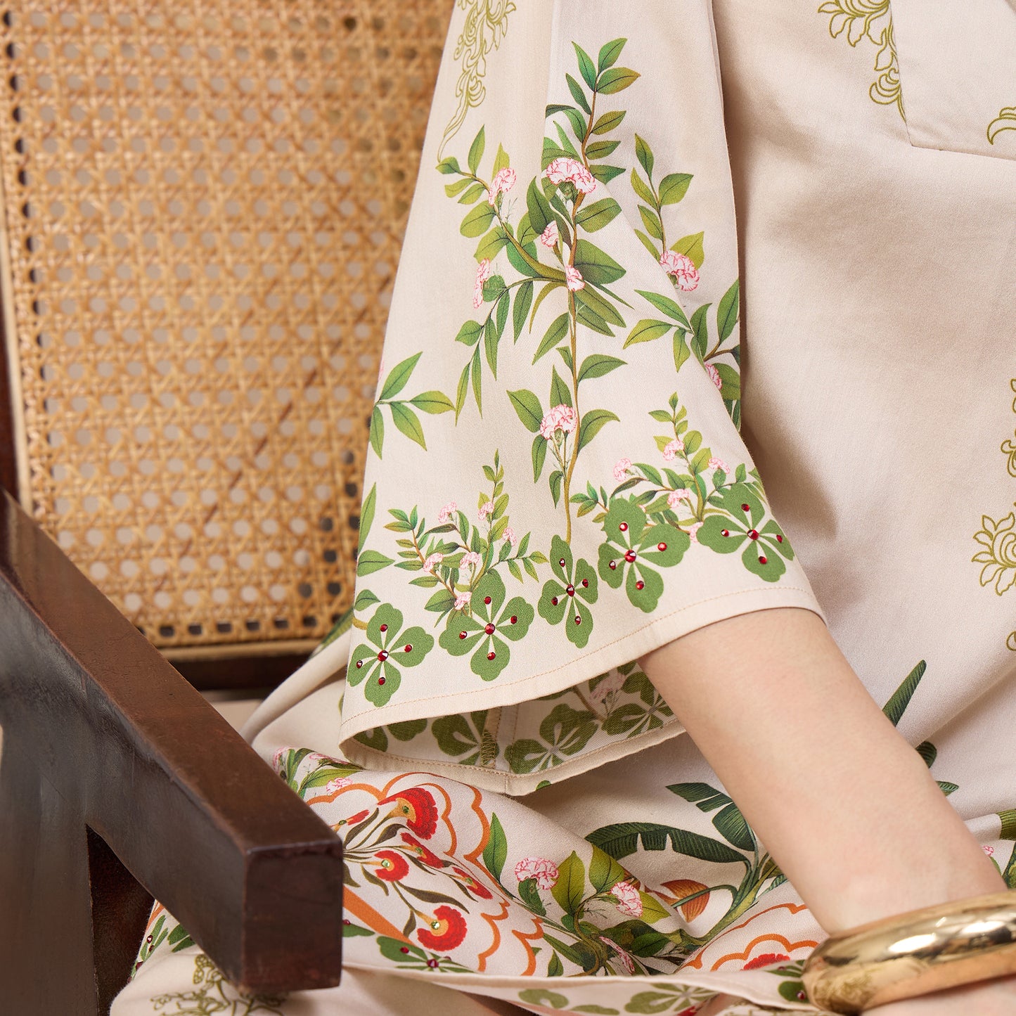 Cream Floral Print Kurta for Women – Cotton Satin – Back View | First Resort by Ramola Bachchan