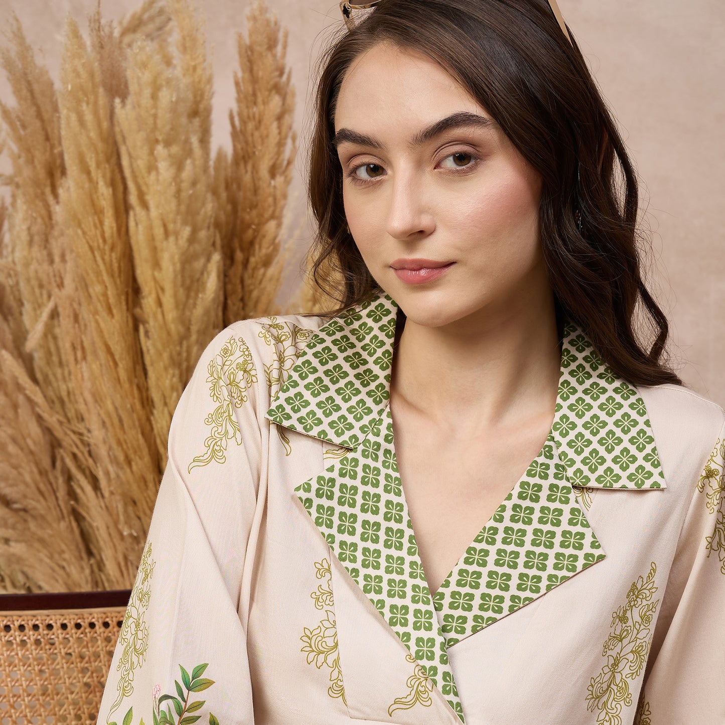 Cream Floral Print Kurta for Women – Cotton Satin | First Resort by Ramola Bachchan