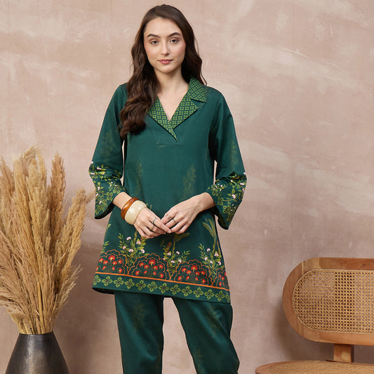 Green Floral Print Kurta for Women – Cotton Satin | First Resort by Ramola Bachchan